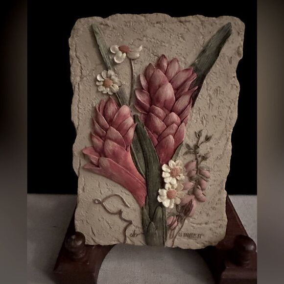 Vintage rectangle slate floral wall plaque with 3D details